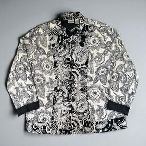 Chico’s Jacket Topper Size 3 XL Black White Kimono Style Long Silk Blend Floral